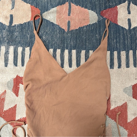 Blue Life Roped Up One Piece Swimsuit in Cacao Tan Lace Up Nude Deep V - Picture 11 of 12